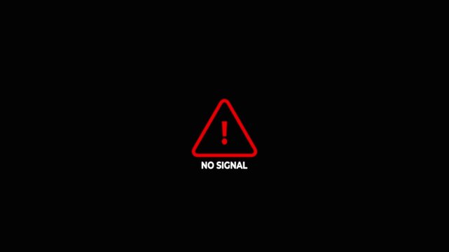 Connectivity no signal red colored icon inside video animation failed in monitors and transparent background.4k video