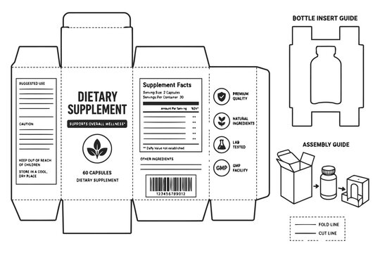 Dietary supplement box packaging design template Vector
