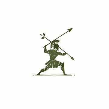 Minimalist spartan warrior silhouette holding a spear.
