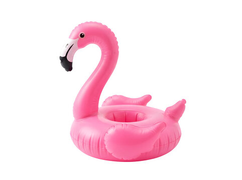 Pink flamingo inflatable pool float for holding a drink isolated on transparent background