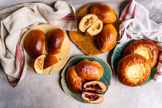 Traditional Ukrainian baked stuffed bun