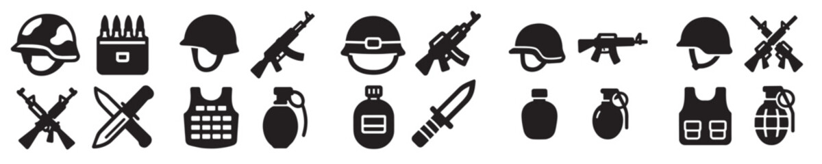 Fototapeta premium set of vector army equipment in silhouette style