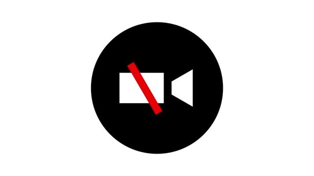 No photography allowed sign with a camera icon crossed out in red animated on a white background.