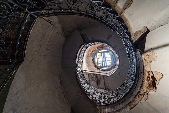 Helical staircase in abandoned architecture
