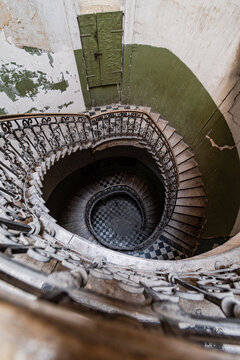 Spiral staircase in an abandoned building