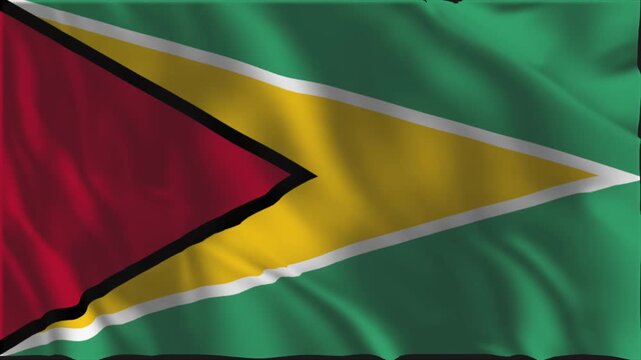 Flag of Guyana waving slowly in the foreground.