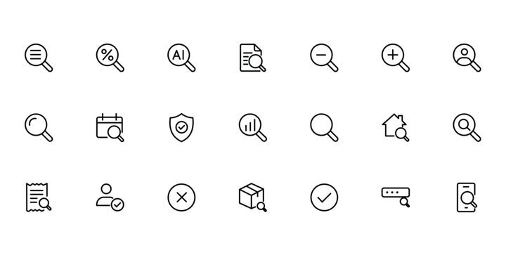 Search and Navigation Outline Icon Collection, Editable stroke.
