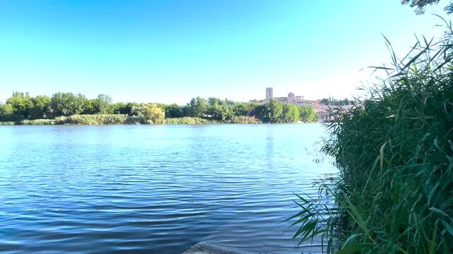Duero river flowing through zamora spain landscape
