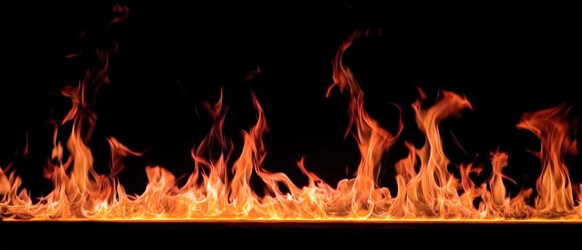 Bright orange flames flicker against a black background, creating dynamic and intense fire patterns.