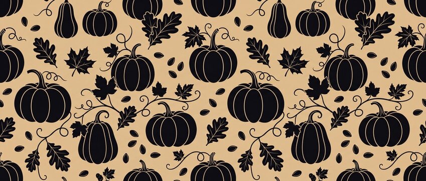 Seamless autumn pattern with pumpkins and leaves