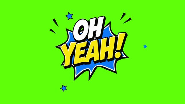 OH YEAH Blue Comic Pop Art Retro Speech Bubble Green Screen 4K