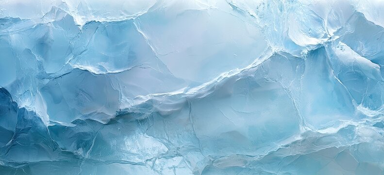 Close-up of a textured icy surface with varying shades of blue and white, showcasing cracks and natural patterns in the ice.