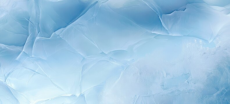 A close-up of a cracked, icy surface with shades of blue and white, showcasing texture and depth in frozen water.