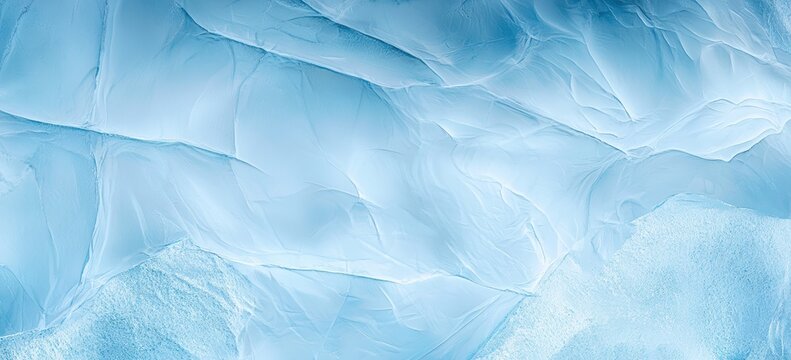 Close-up image of textured ice with light blue hues showing cracks and crevices.