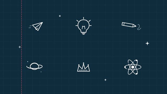 Animated doodle icons illustrating ideas and science sequence.