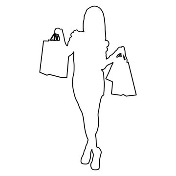 Line Drawing of a Woman Shopping.
