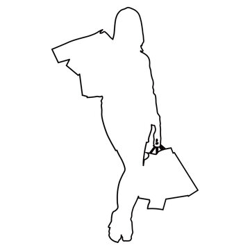 Line Drawing of a Woman Shopping.