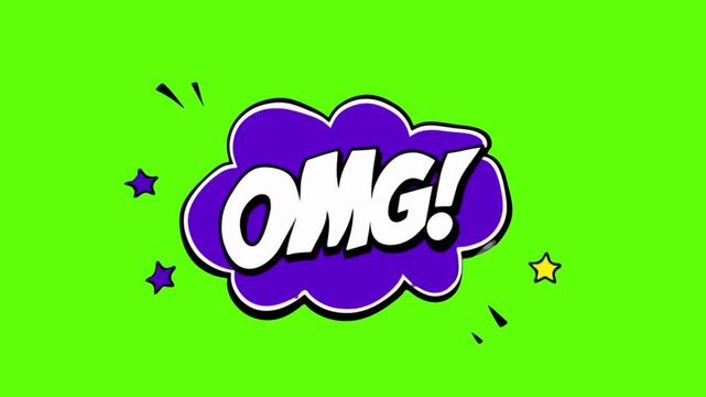 OMG Comic Pop Art Retro Cloud Speech Bubble Green Screen 4K