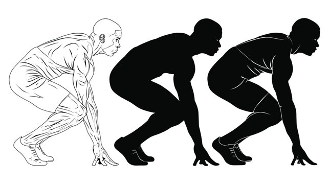 Runner vector silhouette showing sprinter starting position