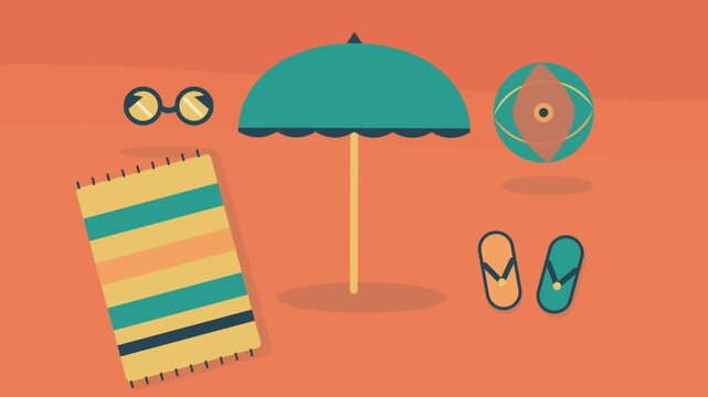 Summer Beach Scene with Umbrella Towel and Sandals.