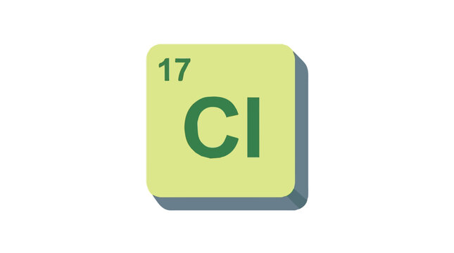 Chemical element chlorinium represented by green square icon with atomic number 17 on a light background for science and education themes