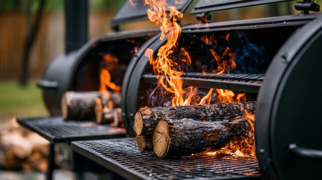 Barbecue barrel for roasting over burning logs