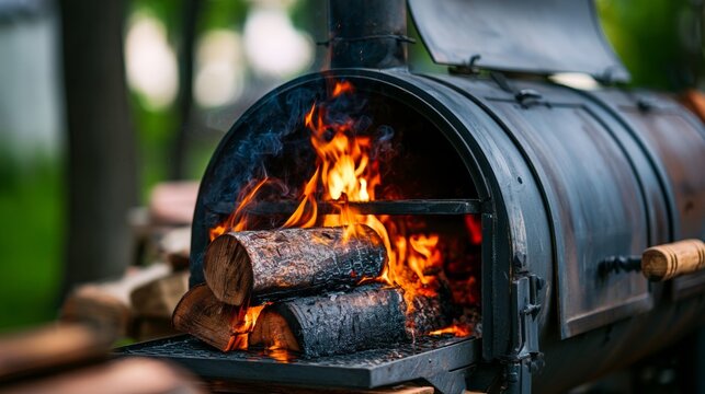 Barbecue barrel for roasting over burning logs