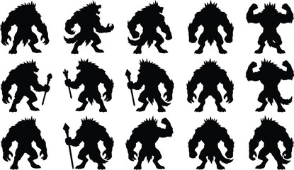 Naklejka premium Halloween icon collection diverse werewolf silhouettes for spooky designs