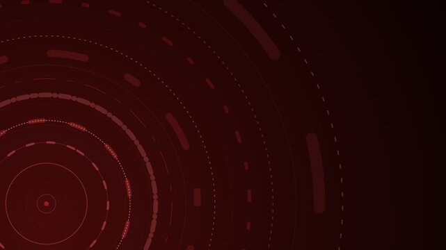 Concentric red digital circle patterns rotating on a dark background creating a hypnotic motion animation for modern technology video footage