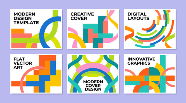 Six Modern Design Templates Collection Featuring Creative Covers, Digital Layouts, Flat Vector Art and Innovative Graphics