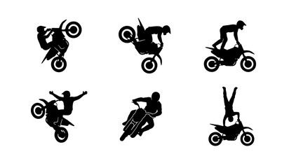 Motocross Stunts Silhouettes: Extreme Sports, Motorcycle Tricks, Action Vector Pack © Pritom
