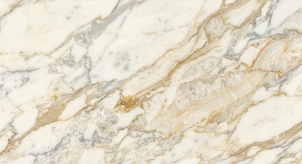 Ultra realistic premium Italian Calacatta Gold marble slab, pure white base with subtle warm ivory undertones, expansive clean white background, long flowing diagonal champagne gold veins, soft beige 