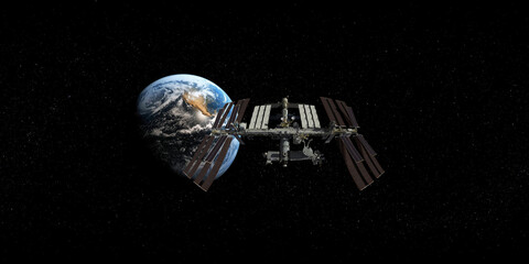 Earth and Orbital Space Station Equirectangular Panorama 3D Render © Mathias Weil