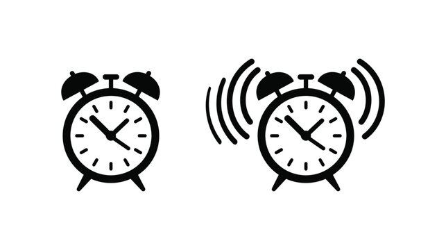 Alarm icon vector clock ringing alert flat symbol with wakening