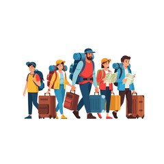 Obraz premium Group of Travelers Walking with Luggage and Maps