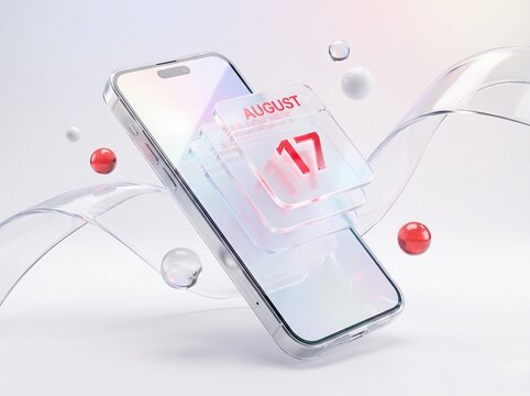 3D smartphone render celebrating independence indonesia with floating calendar date seventeen august on abstract background