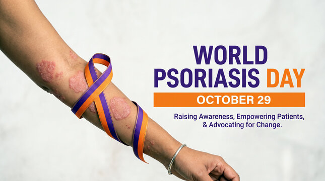 World psoriasis day arm with awareness ribbon for october 29 psoriasis awareness dermatology