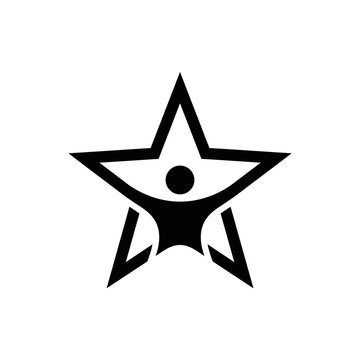 Black star person silhouette icon for success.