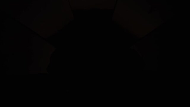 A glowing arc of fire forms a perfect luminous cap above a granite stone via wedge mirrors in 1000fps slow motion. Reflections swirl and wrap without touching the rock surface. Concept: halo arc