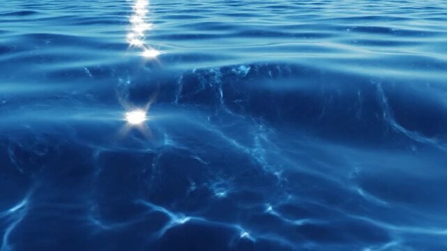 Sunlight reflects on the deep blue surface of calm ocean water