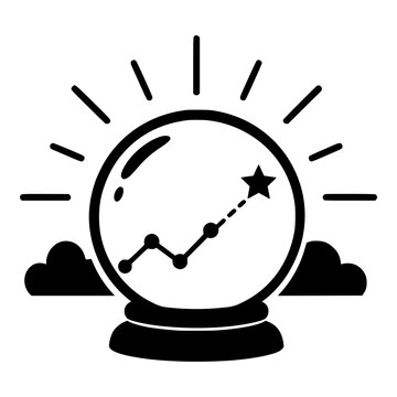 AI Prediction with Crystal Ball and Rising Trend Graph, Black Silhouette Vector for Predictive Analytics and Forecasting
