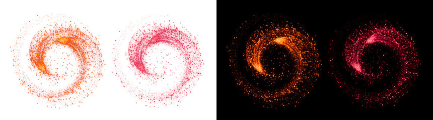 Orange and pink glitter swirl forms sparkling circular dust ring with vibrant color contrast featuring PNG, Transparent and Black Background Versions for design © Crafter