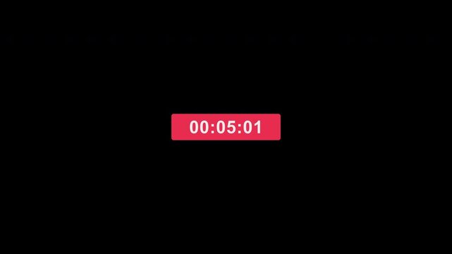 Digital stopwatch counting up in hours minutes and seconds on a red rounded rectangle background isolated on black for alpha channel compositing and video editing