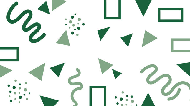 Geometric seamless pattern with green triangles and wavy lines on white background.