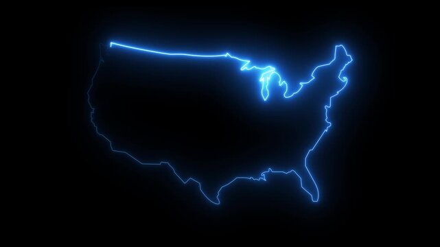 map of U.S.A with a blue glowing neon effect. motion graphic of USA map concept on a transparent background.