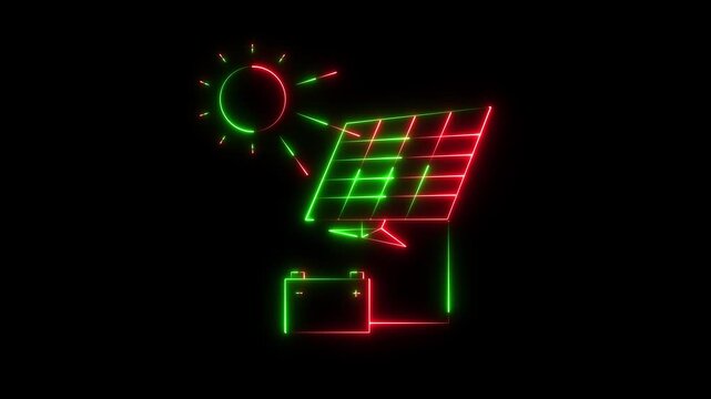 Solar energy panel icon with sun animation. solar panel electric energy storage battery charger. solar panel battery icon animation. motion graphic of solar panel concept.