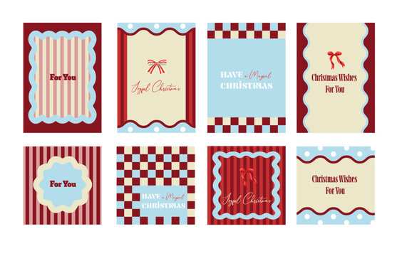 Christmas Dopamine Card Collection with Retro Geometric Frames Festive Wishes and Holiday Templates