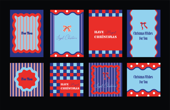 Christmas Dopamine Card Collection with Retro Geometric Frames Festive Wishes and Holiday Templates