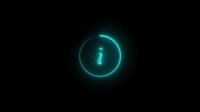 Neon information sign animation icon glowing help desk info web neon sign circle icon sign symbol with black background. motion graphic of information text concept.