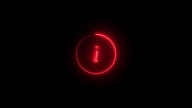 Neon information sign animation icon glowing help desk info web neon sign circle icon sign symbol with black background. motion graphic of information text concept.
